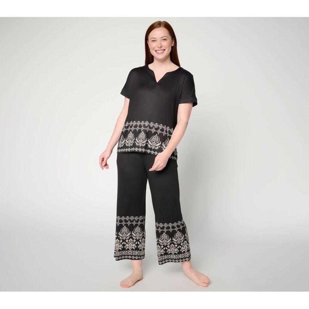 Muk Luks Women's Sleepwear Sz L Cloud Knit Relaxed Tee Cropped Pant Black